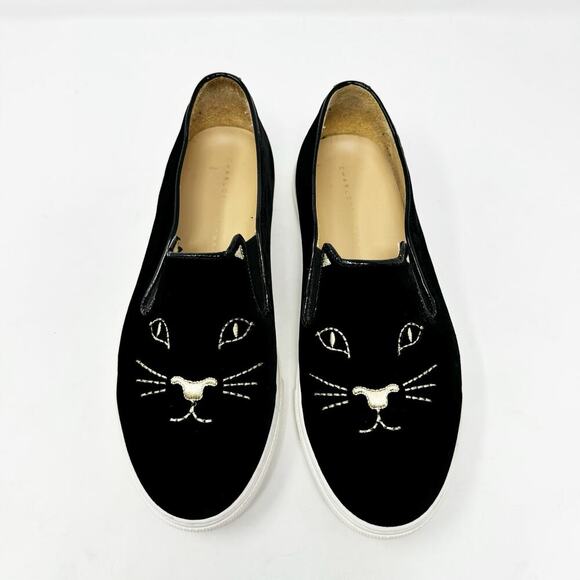 Charlotte Olympia Cool Cat Slip On Sneakers Black Velvet Size 40 / US 9 - Picture 2 of 10